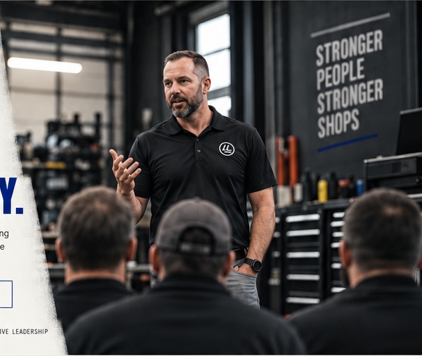 A leader talking with managers in the shop